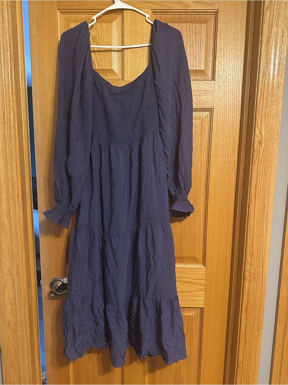 Women’s Navy Long Sleeve Tiered Midi Dress